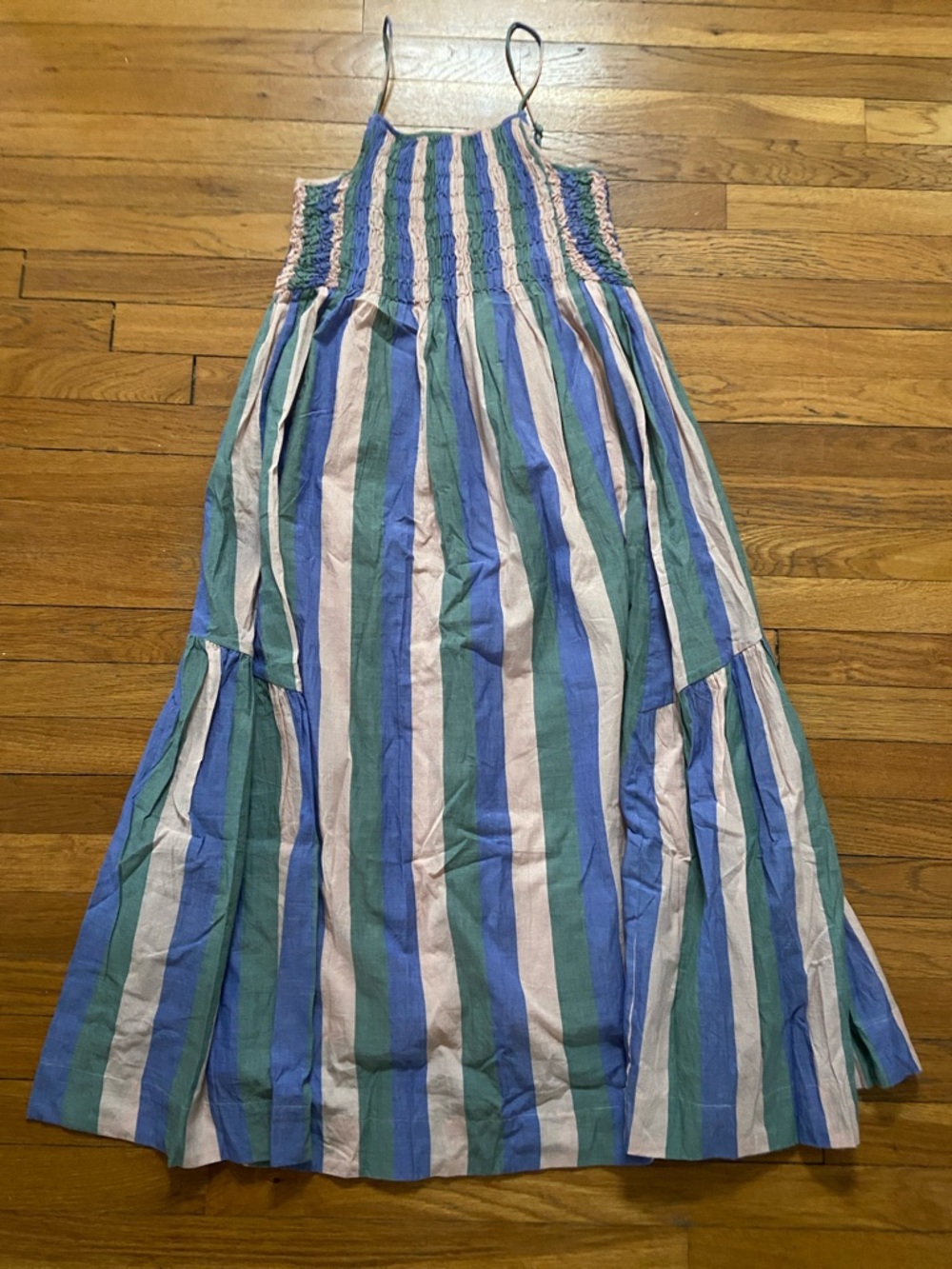 Mirth Striped Spaghetti Strap Midi Dress in Blue, Green, Pink